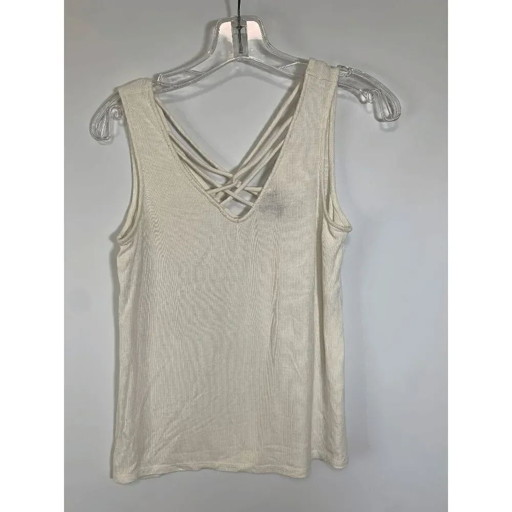 Rue 21 Women's Tank Top Sleeveless Crisscross Back Soft Knit White
